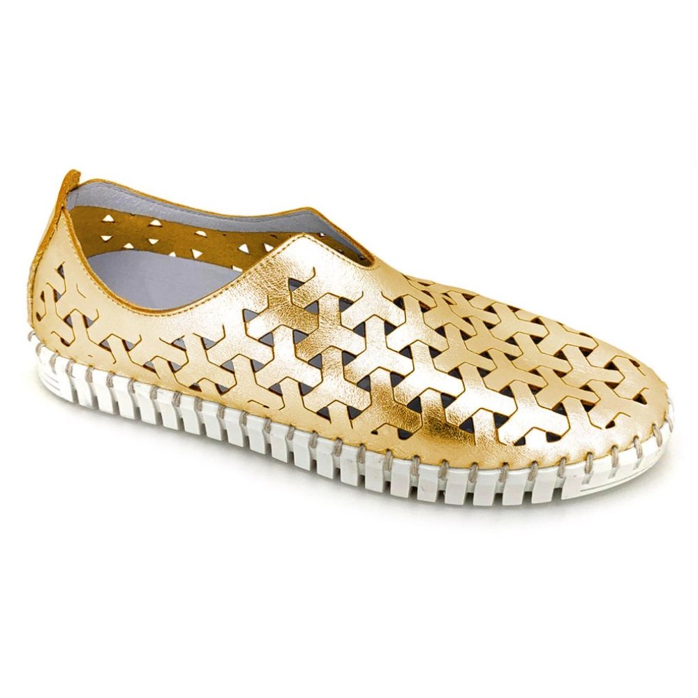 NEW Eric Michael Women Inez Geometric Cut Out Slip On Gold Comfort Sneakers